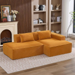 L-kujuline modulaarne diivan, 3-kohaline nurgadiivan magamisfunktsiooniga, L-kujuline diivan Corduroy elutuppa, vahtkate diivan Chaise Lounge paremale oranž kollane
