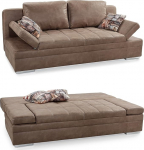 15116 Funktsionaalne diivan k&uuml;lalisvoodiga ja voodikastiga W200/D100/H84 cm, reguleeritavad k&auml;etoed, lamamispind 148 x 200 cm, lainetugi, mikrokiust kate antiiknaha v&auml;limusega ja pruuni tikandiga.