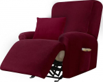 Alishomtll 4 tk Deck Chair Covers, Stretch Velvet Washable Armchair Slipcovers m&ouml;&ouml;bli kaitsja elutoa jaoks koos 1 padjakotiga ja 2 taskuga (1 istekohaga, punane)