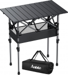 Anbte telkimislaud Alumiinium 64 x 40 cm Roll-Up lauaplaat 2 reguleeritavat k&otilde;rgust 44/70 cm kokkupandav laud koos hoiuv&otilde;rgu ja kotiga, ideaalne aeda, grillimiseks, reisimiseks, &otilde;ues ja siseruumides (must)