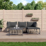 3-tlg. Garten-Lounge-Set mit Kissen Anthrazit Poly Rattan f&uuml;r Terrasse, Outdoor-Lounge-Set Poly Rattan als Gartenm&ouml;bel-Set Anthrazit