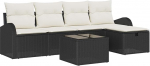 5-teiliges Garten Sofa Set Schwarz Creme Poly Rattan f&uuml;r Terrasse als Outdoor Sitzgruppe mit Kissen und Stauraum