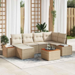 Gartensofa-Set 7-teilig in Beige Creme aus Polyrattan, Garten-Sofa-Gruppe 7 St&uuml;cke als Gartenm&ouml;bel-Set f&uuml;r drau&szlig;en