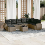 9-TLG. Garten-Sofagarnitur mit Kissen Grau Poly Rattan, PE-Rattan Garten Sofa Set als Gartenm&ouml;bel f&uuml;r Terrasse und Au&szlig;enbereich