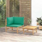 Bambus Gartenm&ouml;bel Set als 3-TLG. Outdoor Lounge Set mit hellgrauen Kissen - Garten Sofa mit Tisch aus Bambus - Garten Sofa mit Tisch aus Bambus