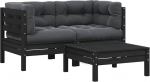 Garten-Ecksofa modular aus Kiefernholz Massivholz mit Grauen Kissen als 3-TLG. Outdoor-Lounge-Set f&uuml;r die Flexible Gestaltung