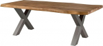 Massivmoebel24.de Freeform 5 Sheesham Wood Tree Table Natural Stained X-Legs in Matte Silver, 200 x 100 x 77 cm, Solid Wood Table Tree Edge Table, S&ouml;&ouml;gilaud