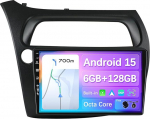 [6G+128G] - Android 14 IPS autoraadio sobib Honda Civicile (2006-2012) - Traadita CarPlay/Android Car/DSP - LED-kaamera ja mikrofon - 9-tolline 2 DIN - DAB roolijuhtimispult kiire boot 360 kaamera WiFi