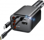 Aimtel 4-in-1 sigaretis&uuml;&uuml;taja USB C 69 W autolaadija, autolaadija telkimiseks, autolaadija matkaauto jaoks, autolaadija sisset&otilde;mmatava kaabliga, 12 V/24 V USB adapter auto &uuml;hildub iPhone'iga/Samsungiga