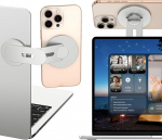 Magnetiline s&uuml;learvuti mobiiltelefoni tugi [110&deg; kokkupandav ja 180&deg; reguleeritav], MagSafe iPhone-seeriaga &uuml;hilduv metallist mobiiltelefoni hoidik, k&uuml;lgmine telefonihoidik Tesla/arvuti/monitori jaoks, h&otilde;bedane