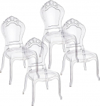 Baroni Home Set of 4 Transparent Polycarbonate Chairs, Elegant Stackable and Waterproof Design for Living Room, Dining Room, Bedroom, 48 x 46 x 98 cm, Smerli