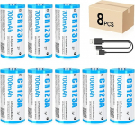 CR123A 3V liitium aku, 8 3V laetav USB liitium aku, kuni 3000 ts&uuml;klit USB-C laadimisportiga, kiirlaadimine 2 tunniga, 123A aku 700 mAh ukseluku s&otilde;rmej&auml;ljele jne.