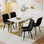 S&ouml;&ouml;gilaud koos 4 tooliga, kaasaegne k&ouml;&ouml;gi s&ouml;&ouml;gilaudade komplekt, kuldne raudjalgne laud (mustad s&ouml;&ouml;gitoolid), 120 x 70 cm