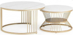 Couchtisch mit Marmor-Muster, 2er-Set, rund, stapelbar, mit goldfarbenen Metallbeinen, f&uuml;r Wohnzimmer, Schlafzimmer, B&uuml;ro, Balkon