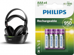 Philips SHD8850/12 Juhtmevabad k&otilde;rvaklapid (avatud, 30 m raadius) mustad & Philips R03B4A95/10 laetav aku AAA (950 mAh, 1,2 V, blisterpakendis 4 tk)