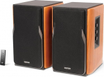 EDIFIER Studio R1380T 2.0 riiuli k&otilde;laris&uuml;steem (42 W) ehtsast puidust (MDF) korpuses, kaks LINE IN &uuml;hendust, infrapunapuldi ja k&uuml;lgmised basside, k&otilde;rguste ja helitugevuse regulaatorid.