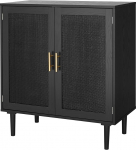 Finnhomy Sideboard, Buffet, k&ouml;&ouml;gikapp, musta v&auml;rvitud rotangist ustega hoiukapp, s&ouml;&ouml;gituba, esikus, kabinet, konsoollaud, viinakapp, 80 x 39 x 87 cm, must