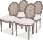 VidaXL Chaises de salle &agrave; manger 4 pi&egrave;ces Lin et Rotin