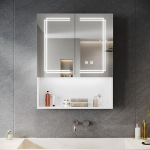 SONNI LED Vannitoa peeglikapp ja hoiukapp 75 x 60 cm, 3 valgusv&auml;rvi reguleeritav + uduvastane + 2 uksega peeglikapp koos pistikupesaga, metallist vannitoa kapp, valge