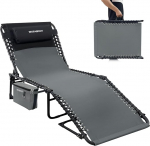 Sun Lounger Camping Lounger Kokkupandav 5 tasandit Reguleeritav seljatugi Outdoor Garden Lounger Beach Lounger Camping Bed Folding Bed koos eemaldatava Cool Bag padjaga 190 x 59 cm Hall
