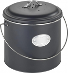 WENKO Compost bin Mod. Nero 6 L, made of metal, lid with silicone ring, with 3 activated carbon filters to neutralise odours, labelling label, dimensions (W x D x H): diameter 22.5 x 22.5 cm, black