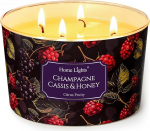Home Lights L&otilde;hnak&uuml;&uuml;nlad klaasis 510 g Sojak&uuml;&uuml;nlad 4-tikkudega k&uuml;&uuml;nla purgid Aroomiteraapia suitsuvaba 50 tundi t&auml;ielikult p&otilde;lev l&otilde;hnak&uuml;&uuml;nal Champagne Cassis & Honey