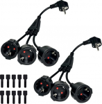 Topeltpistik pistikupesa jaoks, pikenduskaabel 3-poolsed pistikupesad, 3-poolne Schuko Y jaotur, 3 Schuko mitmekordset pistikupesa, 16 A/250 V Max. 3680 W, koju, kontorisse, laoruumidesse, must, 2 tk.