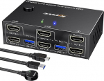 USB 3.0 HDMI KVM Switch 2 PC 2 monitori 4K @ 60Hz 2K @ 144Hz, Simulatsioon EDID, MLEEDA 2 PC 2 monitori l&uuml;liti 4 USB 3.0 pordiga klaviatuurile hiirele, kaabli puldi ja kaabliga koos