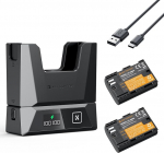 K&F CONCEPT LP-E6NH 2600 mAh topeltaku koos modulaarse kiirlaadijaga, kaks akut koos laadija komplektiga, mis &uuml;hildub Canon EOS R R5 R6 R7 60D 70D 80D 90D 5D Mark II III IV 6D 6D II 7D 7D 7D II-ga.