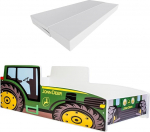 KOBI Children's Bed with Fall Protection Farm Green Tractor 140 x 70 cm Youth Bed with Mattress Children's Beds Boys Girls Single Bed Children's Bed Car Bed