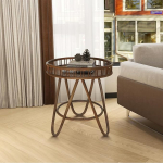 FINECASA rotangist k&uuml;ljelaud koos korvi kandikuga, 20 x 23 tolli, pikk boho k&uuml;ljelaud, k&auml;sitsi kootud v&auml;ike talumajapidamise k&uuml;ljelaud kumerate juuksekarva jalgadega, kohvilaudade komplekt elutuppa,