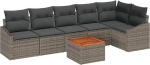 7-teiliges Garten Sofa Set mit Kissen Grau Poly Rattan Akazie Gartenlounge Model3347839