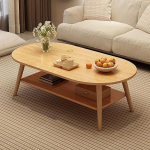 Minimalistischer, ovaler Couchtisch, 2 Etagen, Beistelltisch f&uuml;r Wohnzimmer, kleiner Akzenttisch f&uuml;r Schlafzimmer, Holzdesign, 100 x 50 cm, stilvoller Ausstellungstisch