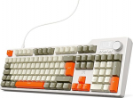 nacodex AJAZZ AK35I V3 juhtmega mehaaniline klaviatuur, 104 klahvi m&auml;nguklaviatuur, varustatud multimeedia klahvide ja p&ouml;&ouml;rdnupuga, saksa QWERTZ klaviatuuri paigutusega, hall beež oranž