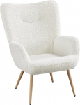 Yaheetech Wingback Chair Modern Armchair Upholstered Chair with Wooden Legs up to 136 kg Maximum Load 81 x 73.5 x 98 cm White
