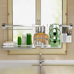 Wall Mounted Dish Drying Rack with 304 Stainless Steel Rod Dish Drying Rack for Hanging Kitchenware Storage Rack Organizer with Chopping Board Holder Utensil Rack