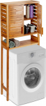 Relaxdays Bamboo Washing Machine Cabinet, Standing, Slat Doors, 3 Shelves, Toilet Cabinet, HBT 164 x 66 x 26 cm, Natural, Standard