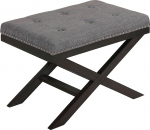 Cortesi Home Kayla Traditional Solid Wood X Legs Bench Ottoman in Linen Fabric, Grey
