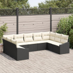 Rantry 9-teiliges Garten-Sofa Set mit Kissen Schwarz Poly Rattan Gartenlounge Model3346877