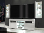 Furneo ClifPuz09 - Hochglanz & Matt Wei&szlig; Wohnzimmer Set, TV St&auml;nder & Vitrinen, Wei&szlig;e LED Leuchten