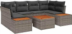 6-teiliges Garten Sofa Set mit Kissen Grau Poly Rattan Akazie Gartenlounge Model3356704