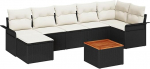 8-teiliges Garten Sofa Set mit Kissen Schwarz Poly Rattan Akazie, 2-Sitzer Garten Sofa mit Stauraum & Kissen Schwarz Poly Rattan Gartenlounge Model3356024