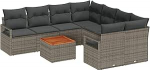 9-teiliges Garten-Sofa-Set mit Kissen Grau Poly Rattan Akazie, 2-Sitzer Garten-Sofa mit Kissen Grau Poly Rattan Gartenlounge Model3347685