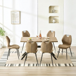 LEWE s&ouml;&ouml;gitoa s&ouml;&ouml;gilaud koos 6 tooliga, 140 x 80 x 76 cm, ristk&uuml;likukujuline puidust s&ouml;&ouml;gilaud ja s&ouml;&ouml;gitoolid k&otilde;rge seljatoega, mustad raudjalad, k&ouml;&ouml;ki, s&ouml;&ouml;gituppa ja