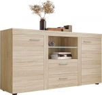 Mirjan24 Rango sahtlikapp klaasist alusega, Highboard Sideboard, Sideboard, Natural Tones, Multi-Purpose Cabinet, Living Room Cabinet, Sideboard, Cabinet (koos valgustusega, Sonoma Oak)