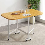 Klappbarer Esstisch auf R&auml;dern, starker Karbonstahlrahmen, PVC-Oberfl&auml;che, kannab 150 kg, perfekt f&uuml;r Ess- und Wohnzimmer, platzsparendes Design (neutrale Farbe)