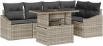 Rantry 6-teiliges Garten Sofa Set mit Kissen Hellgraues Poly Rattan Gartenlounge Model3349008