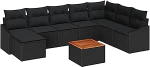 9-teiliges Garten Sofa Set mit Kissen Schwarz Poly Rattan Akazie Gartenlounge Model3347870