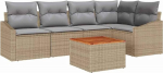 6-teiliges Garten Sofa Set mit Kissen, Beige, Poly Rattan, Akazie Gartenlounge Model3356502