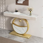 Moderner Konsolentisch mit Ablagefl&auml;chen - Stilvoller Eingangstisch f&uuml;r Wohnzimmer, Flur, Foyer - Dekorativer Sofatisch in Gold-Finish (120 cm)